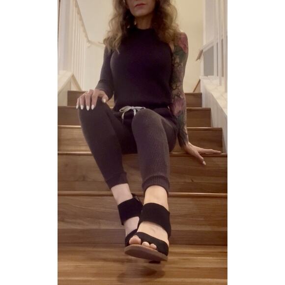 TOMS Majorca Cutout Black Heeled Sandal Suede Block Wood Heel Peeptoe Women’s 8 - Picture 2 of 13